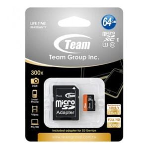 CARTE MÉMOIRE TEAM GROUP 64GO CLASS 10 AVEC ADAPTATEUR (TUSDX64GUHS03)