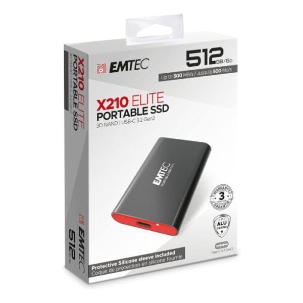 DISQUE DUR EXTERNE EMTEC X210 ELITE 512G SSD USB 3.1 - NOIR