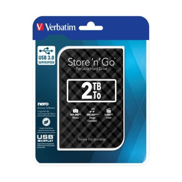 DISQUE DUR EXTERNE VERBATIM 53195 2TO 2.5" USB 3.0 - NOIR