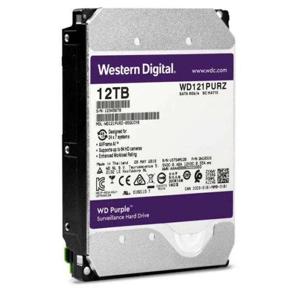 DISQUE DUR INTERNE WESTERN DIGITAL 12TO 3.5'' POUR VIDEOSURVEILLANCE (WD121PURZ)