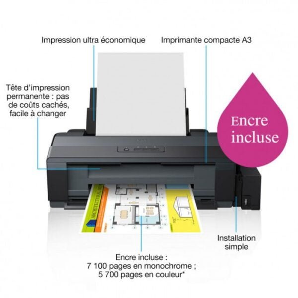 IMPRIMANTE À RÉSERVOIR INTÉGRÉ EPSON ECOTANK L1300 A3+ COULEUR