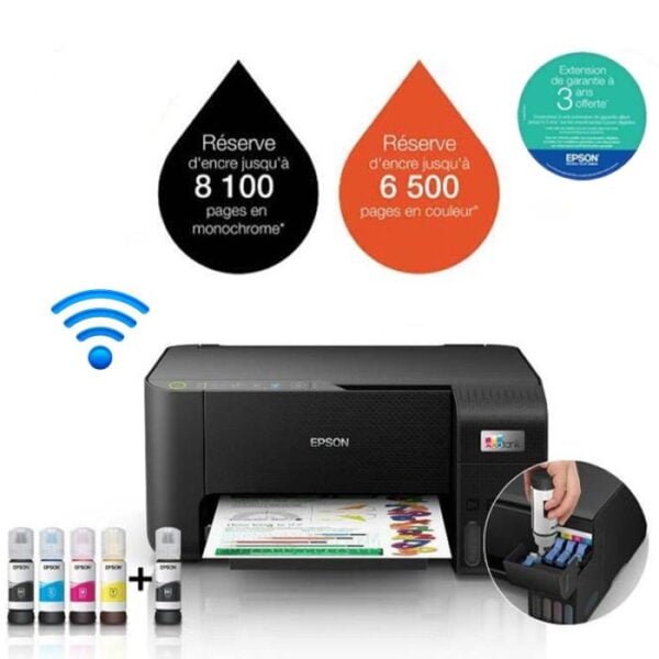 IMPRIMANTE À RÉSERVOIR INTÉGRÉ EPSON ECOTANK L3251 3EN1 COULEUR WIFI + CADEAUX