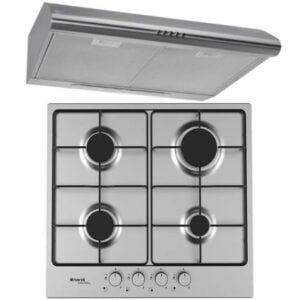 PACK NARDI PLAQUE DE CUISSON 4 FEUX HOTTE CASQUETTE 60CM INOX